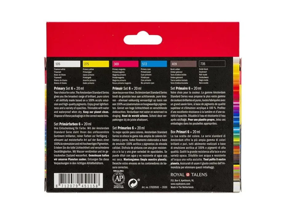 Amsterdam Standard Akryl 20ml Sett 6stk – Primærfarger