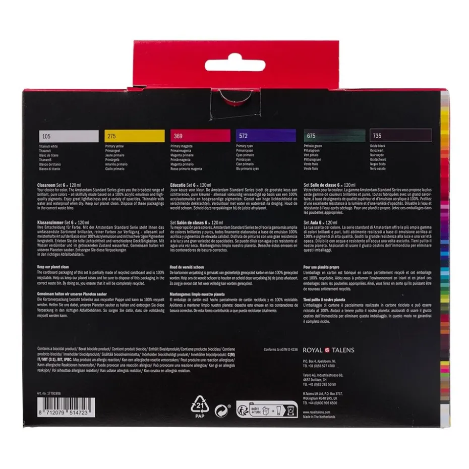 Amsterdam Standard Akryl 120ml – 6 tuber – Classroom set
