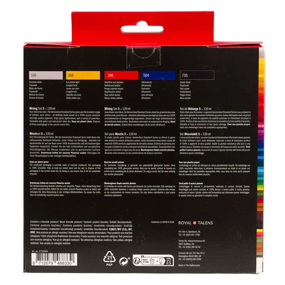 Amsterdam Standard Akryl 120ml – 5 tuber – Mixing Set