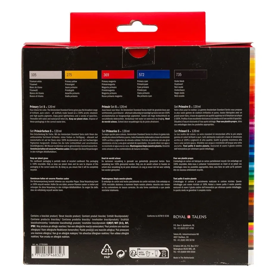 Amsterdam Standard Akryl 120ml – 5 tuber – Primary Set