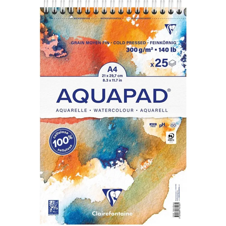 AQUAPAD Akvarellblokk Spiral 300g 25 ark – A4