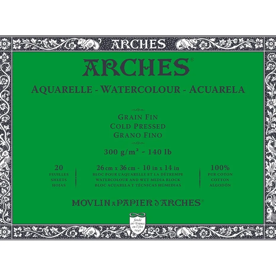 Arches Aquarelle Akvarellblokk CP 300g 20ark – 26x36cm