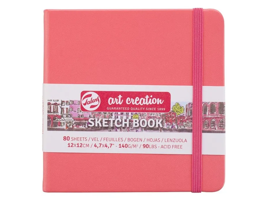 Art Creation Skissebok m/strikk 140g 12x12cm – Korallrød