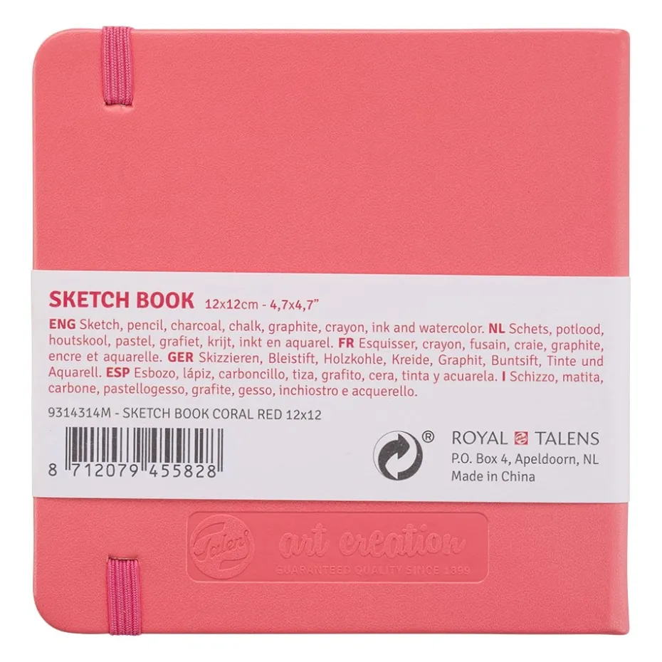 Art Creation Skissebok m/strikk 140g 12x12cm – Korallrød