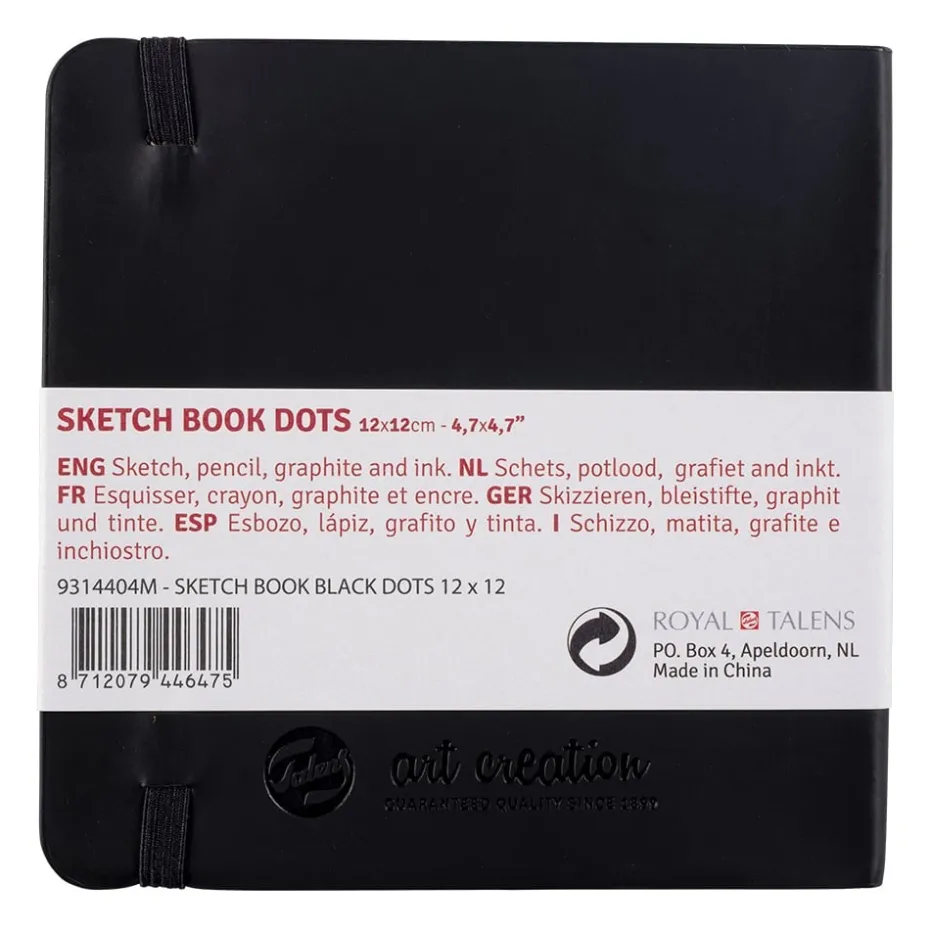 Art Creation Skissebok m/strikk 80g 12x12cm – Sort Prikker