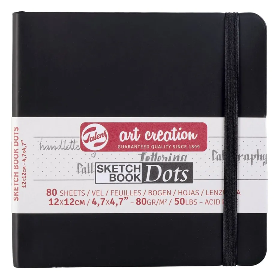 Art Creation Skissebok m/strikk 80g 12x12cm – Sort Prikker