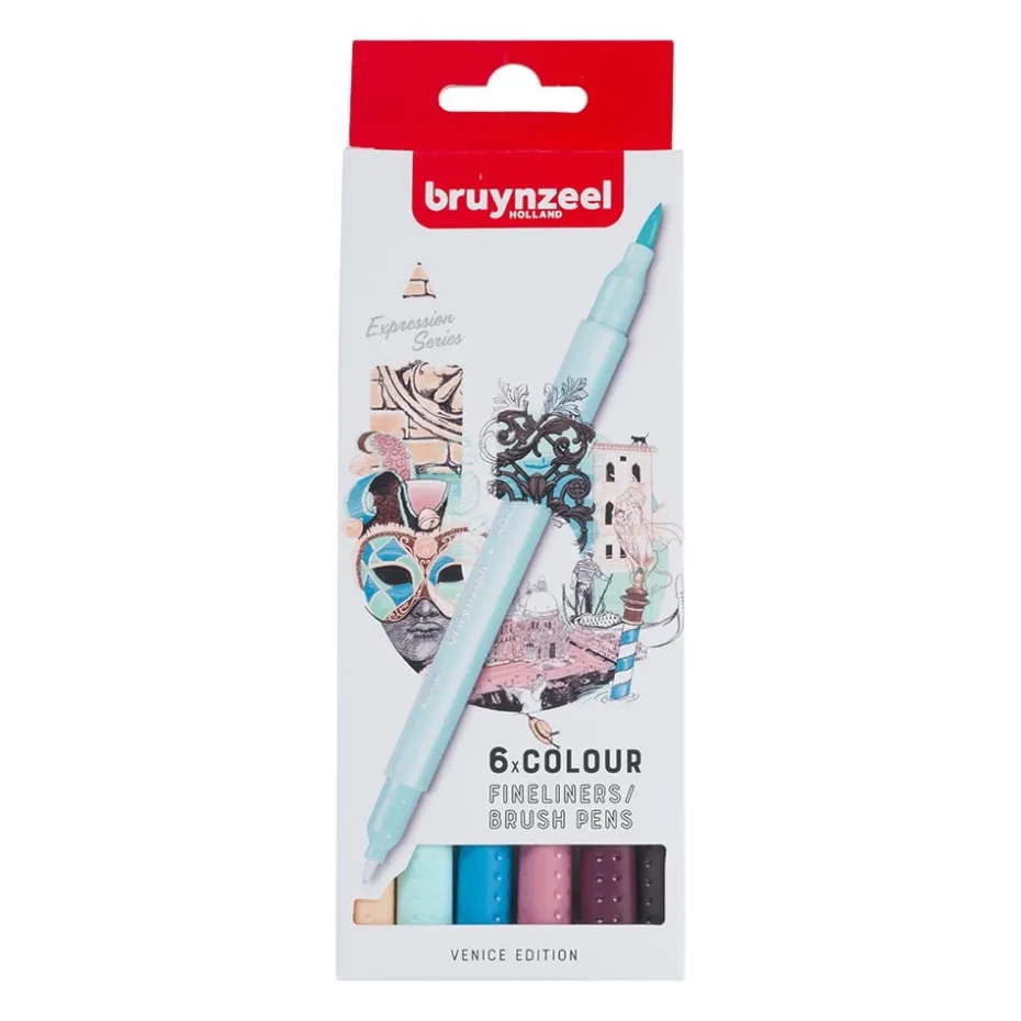 Bruynzeel Expression Fineliner Brushpen – Venice 6stk