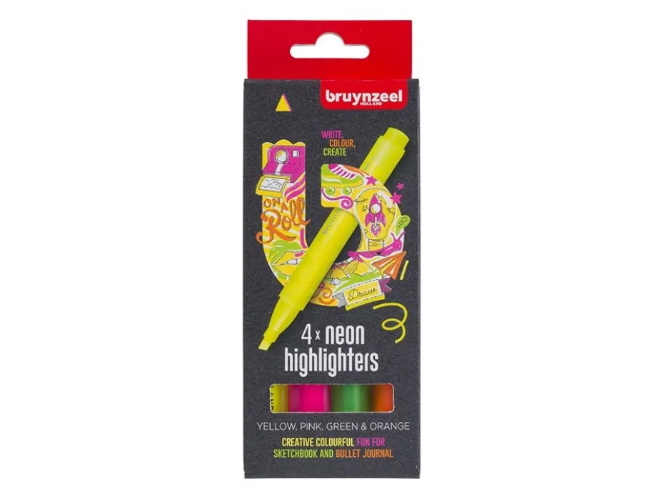 Bruynzeel Highlighter – 4 stk Neon (gul,rosa,grønn,orange)