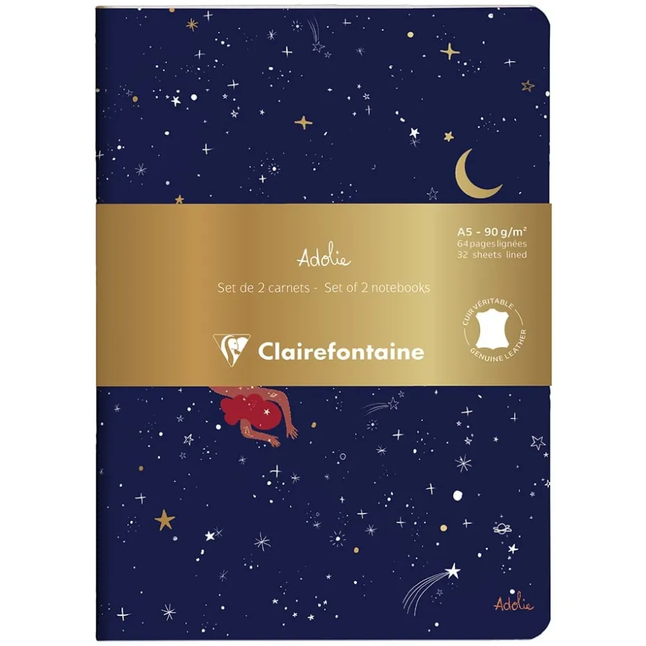 Clairefontaine Adolie – Notatbok 2pk Sydd A5 – Linjert
