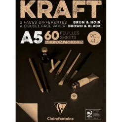 Clairefontaine Kraft Tegneblokk brun/svart – 90g 60ark – A5