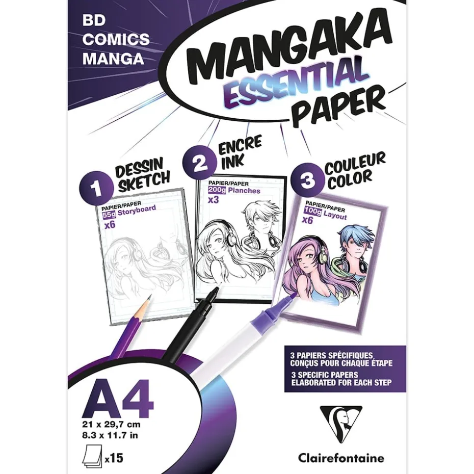 Clairefontaine Mangaka Essential Paper 15ark 55/100/200g A4