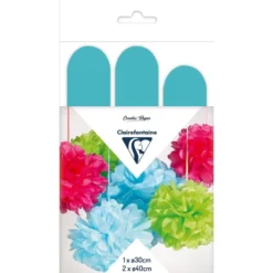 Clairefontaine Silkepapir Pomponger 3stk – Sky blue