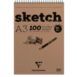 Clairefontaine Sketch Skisseblokk spiral 90g 100ark – A3