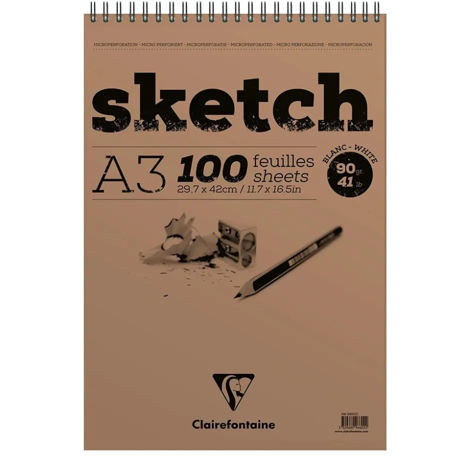 Clairefontaine Sketch Skisseblokk spiral 90g 100ark – A3