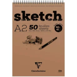 Clairefontaine Sketch Skisseblokk spiral 90g 50ark – A2