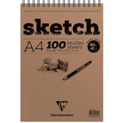 Clairefontaine Sketch Skisseblokk spiral 90g 100ark – A4