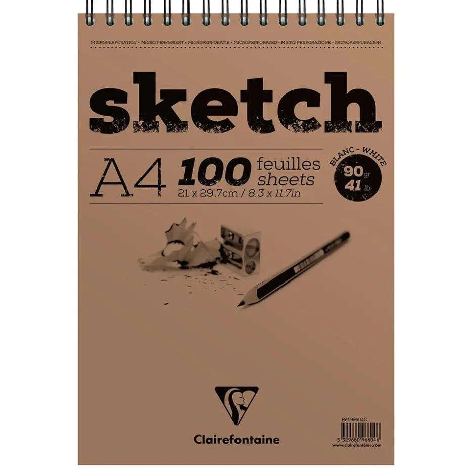 Clairefontaine Sketch Skisseblokk spiral 90g 100ark – A4