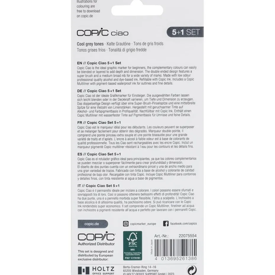 Copic Marker Ciao 5+1 Sett – Cool Grey Tones