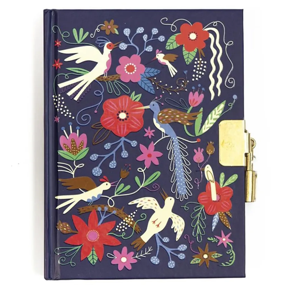 Dagbok med lås – 11x14cm – Fugler og blomster