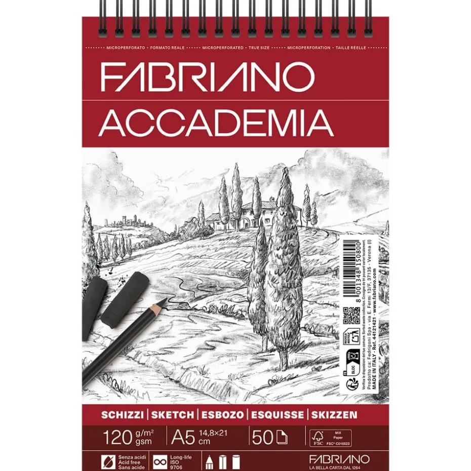 Fabriano Accademia Sketch Skisseblokk Spiral 120g A5 – 50ark