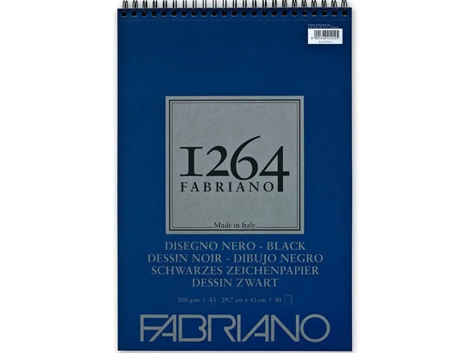 Fabriano 1264 Black Tegneblokk Spiral 200g 40ark – A3