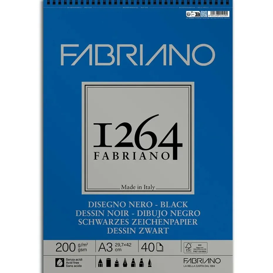 Fabriano 1264 Black Tegneblokk Spiral 200g 40ark – A3