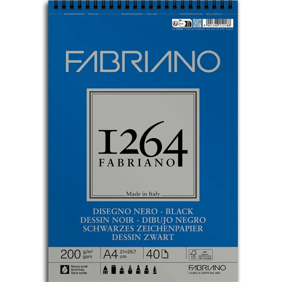 Fabriano 1264 Black Tegneblokk Spiral 200g 40ark – A4