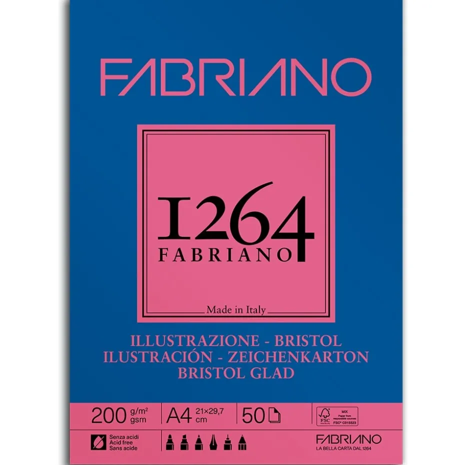 Fabriano 1264 Bristol Tusjblokk – Limt 200g 50ark – A4