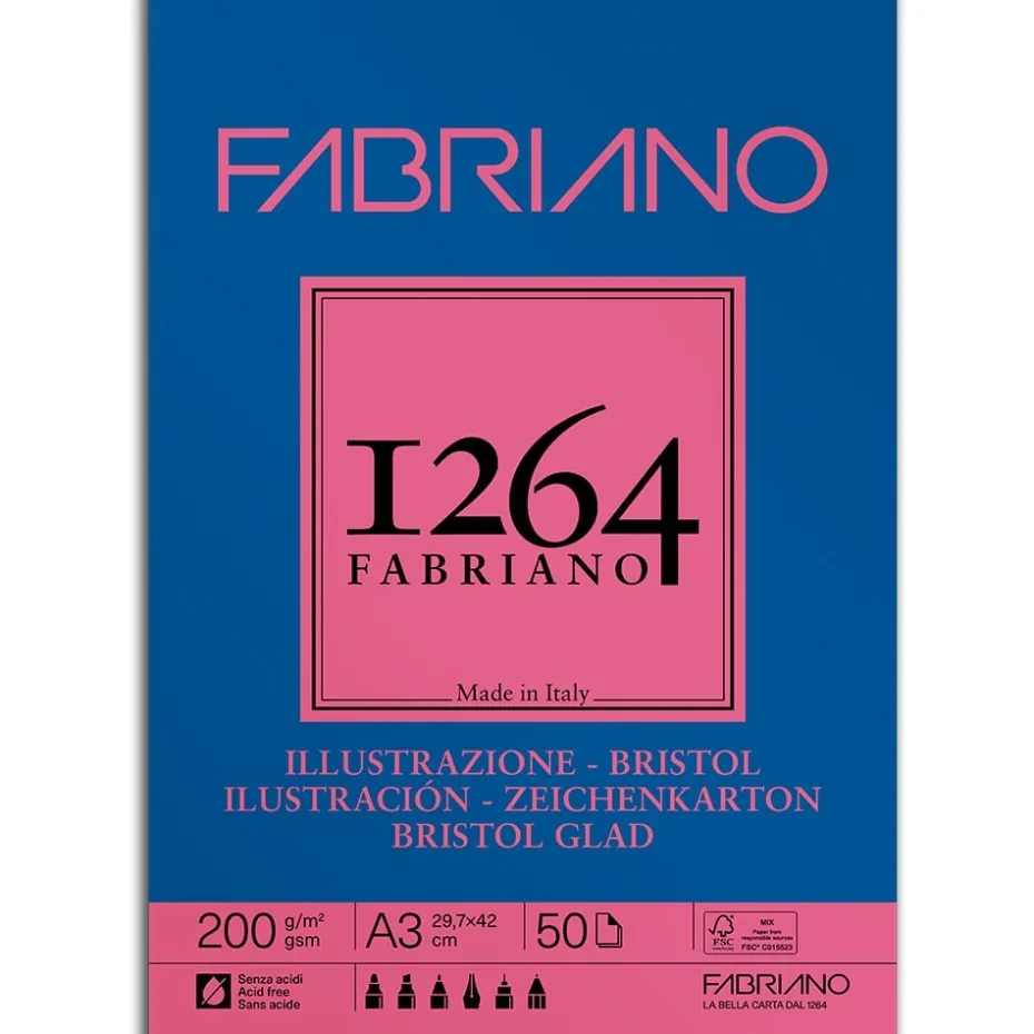 Fabriano 1264 Bristol Tusjblokk – Limt 200g 50ark – A3