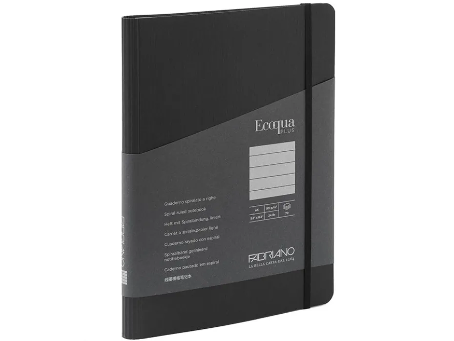 Fabriano EcoQua Plus Spiral A5 Linjert Black