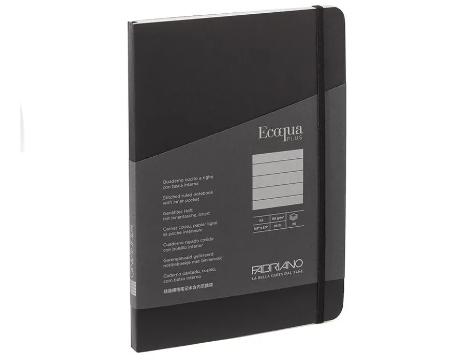 Fabriano EcoQua Plus Sydd A5 Linjert Black