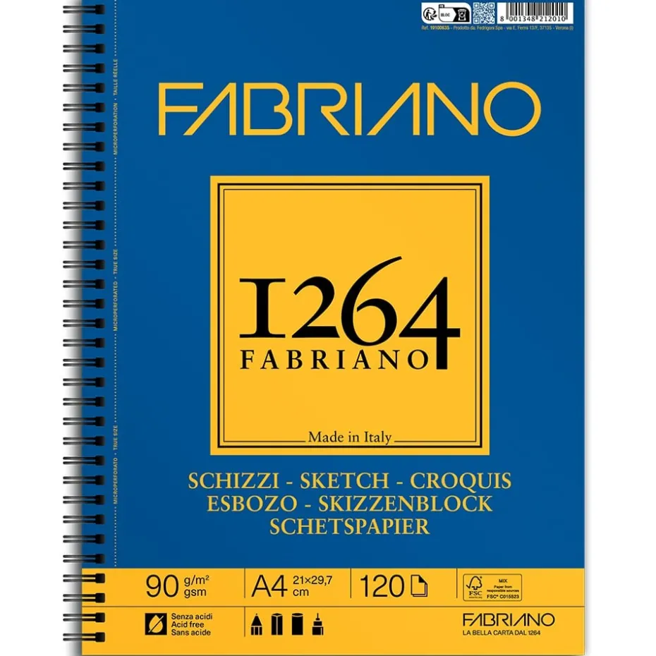 Fabriano 1264 Sketch Skisseblokk Spiral 90g 120ark – A4