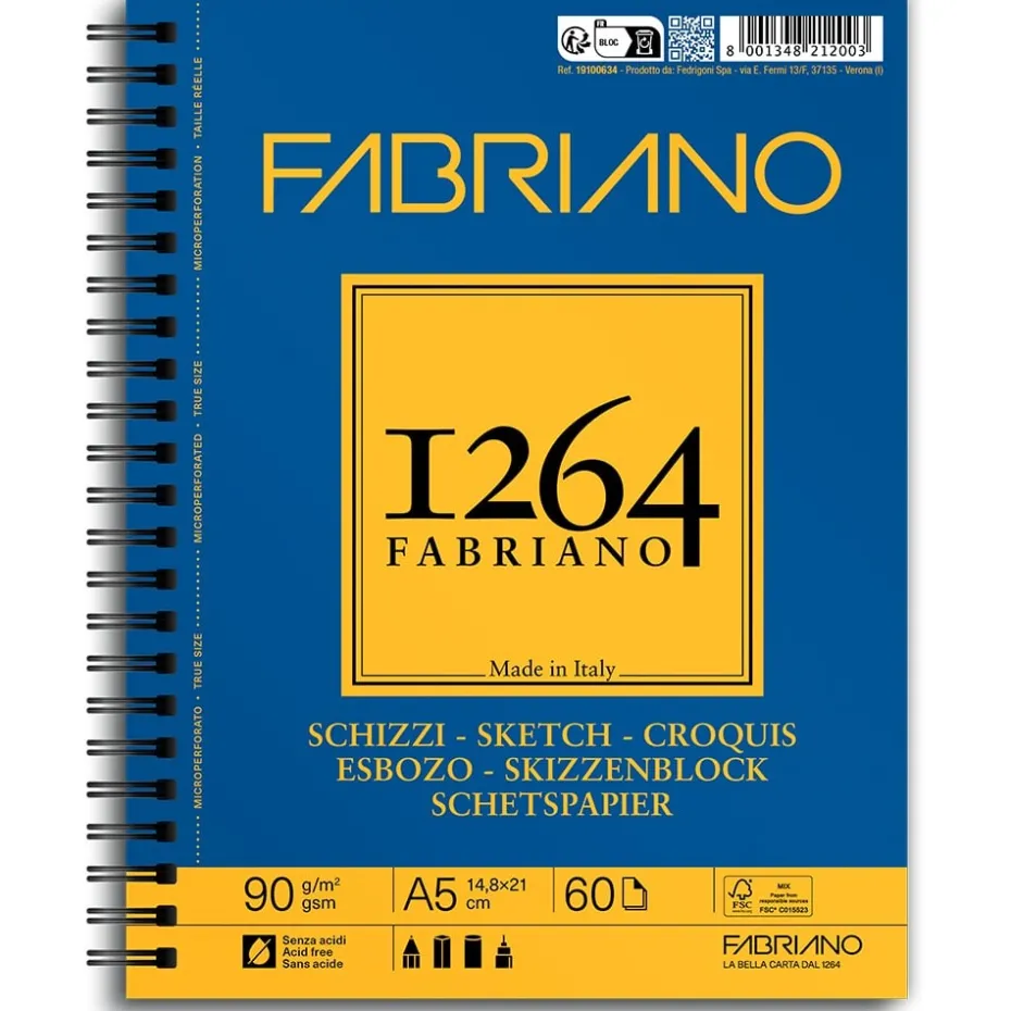 Fabriano 1264 Sketch Skisseblokk Spiral 90g 60ark – A5
