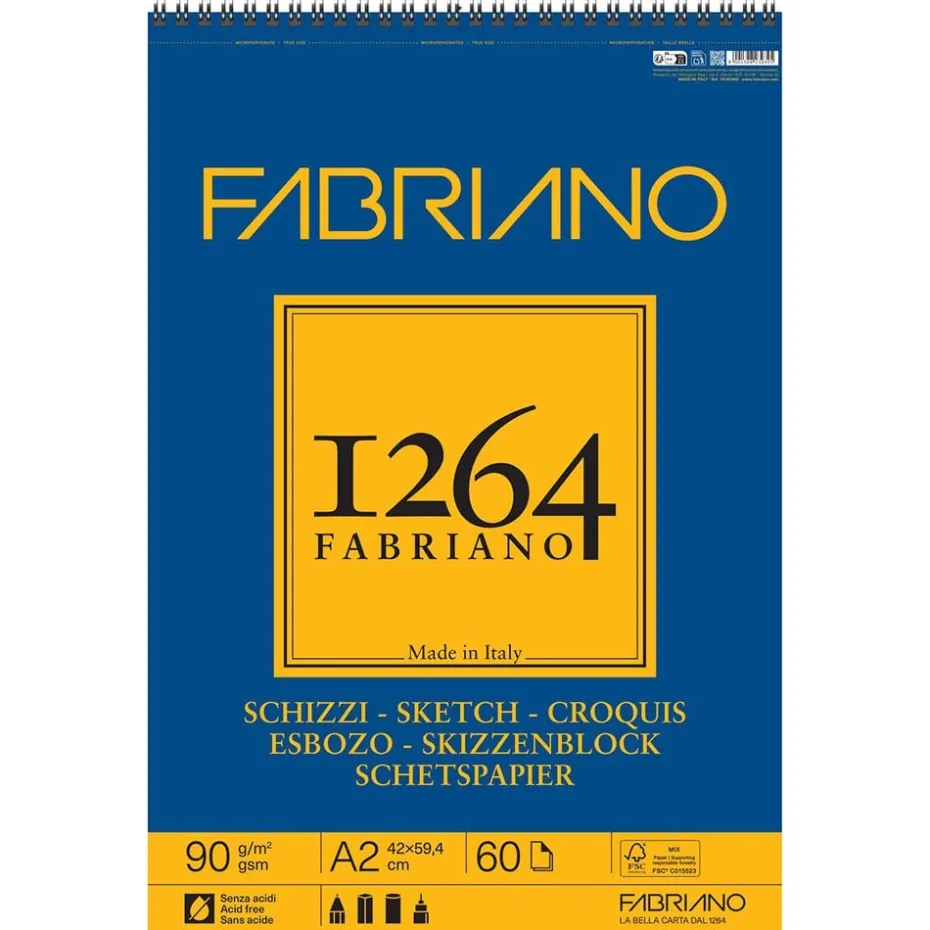 Fabriano 1264 Sketch Skisseblokk Spiral 90g 60ark – A2
