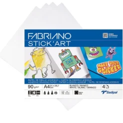 Fabriano Stick’Art Selvklebende papir 4ark – A4 90g – Hvit