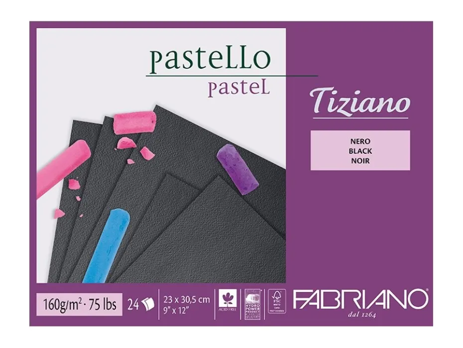 Fabriano Tiziano Pastellblokk 305x410mm 160g 24ark – Sort