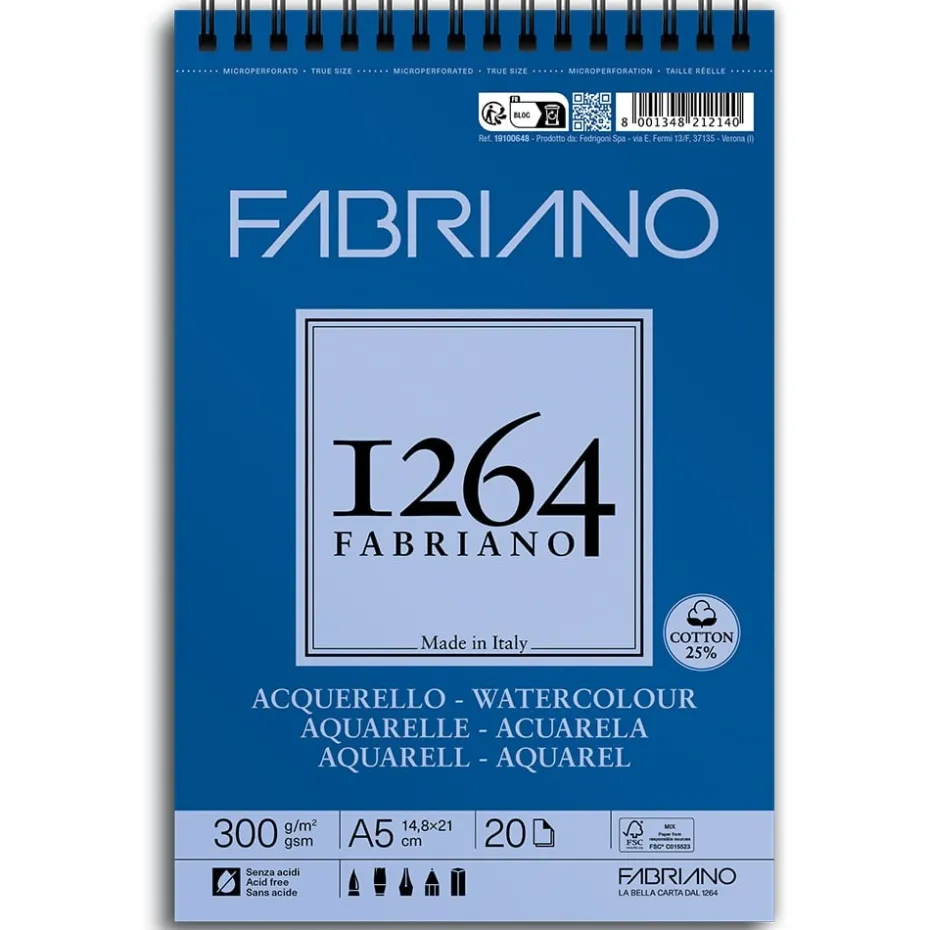 Fabriano 1264 Watercolour Akvarellblokk Spiral 300g 20ark A5