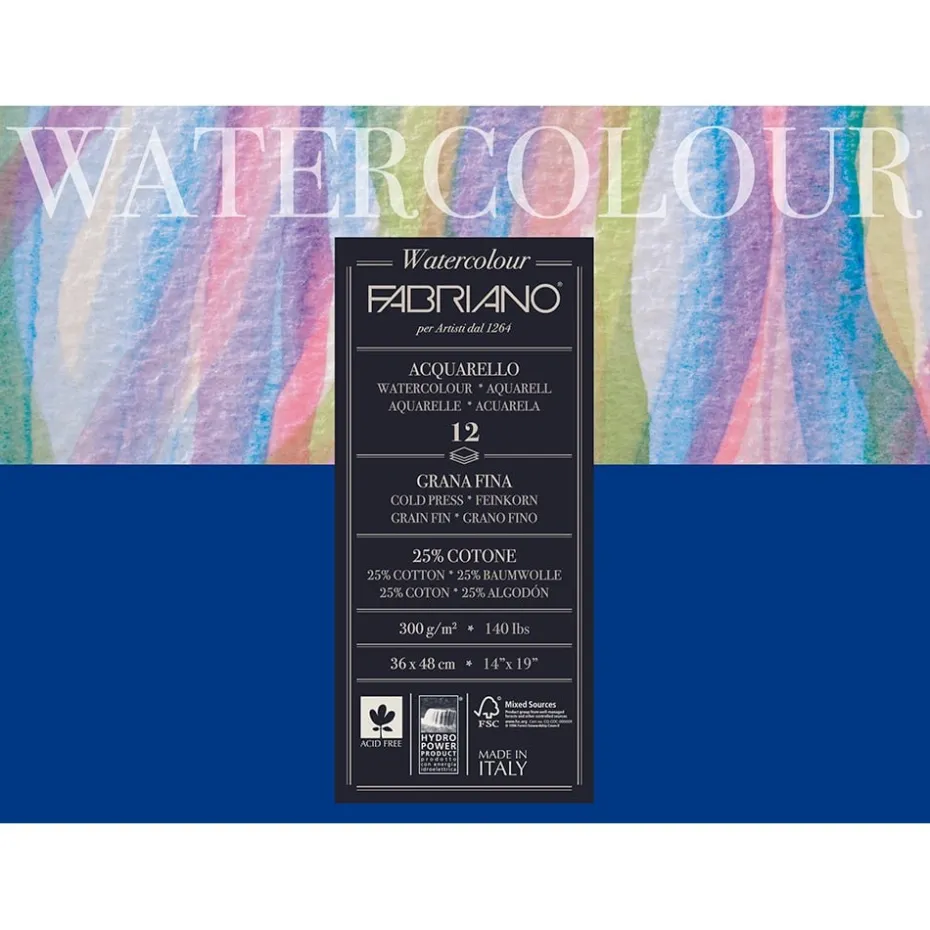 Fabriano Watercolour Akvarellblokk 300g GF – 12ark – 36x48cm