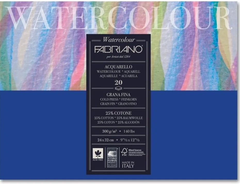 Fabriano Watercolour Akvarellblokk 300g GF – 12ark – 36x48cm