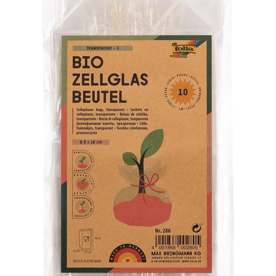 Folia Bio Cellofanpose 10stk – Klar – 95x160mm