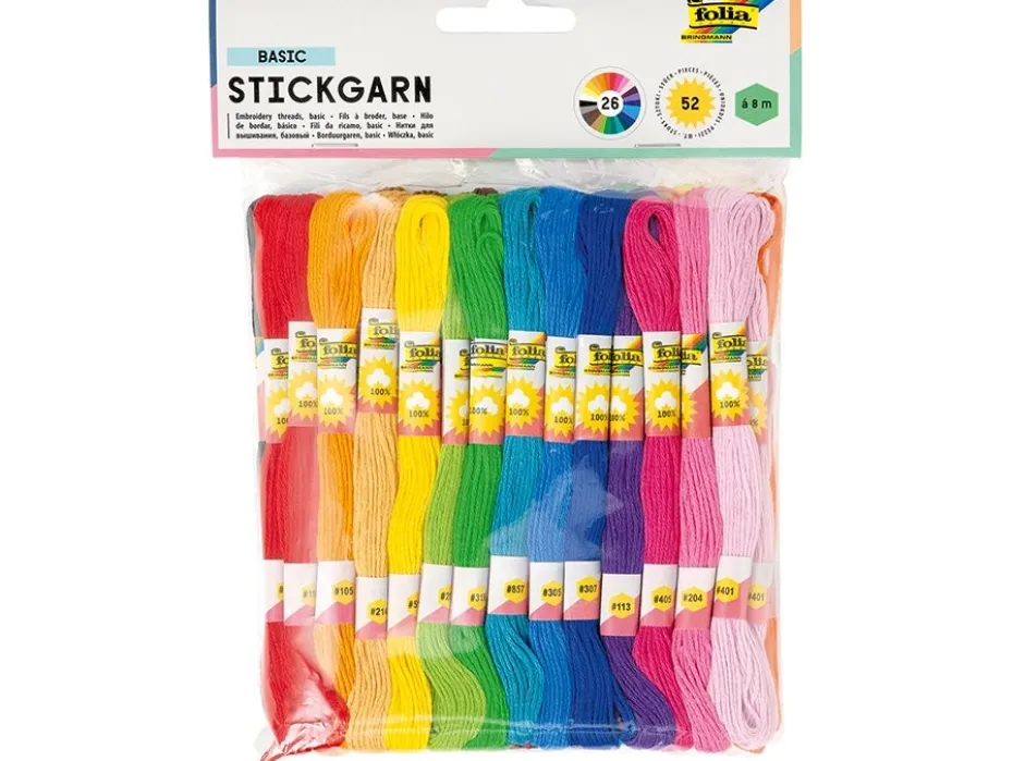 Folia Broderitråd sett – 52x8m – 26 assorterte farger