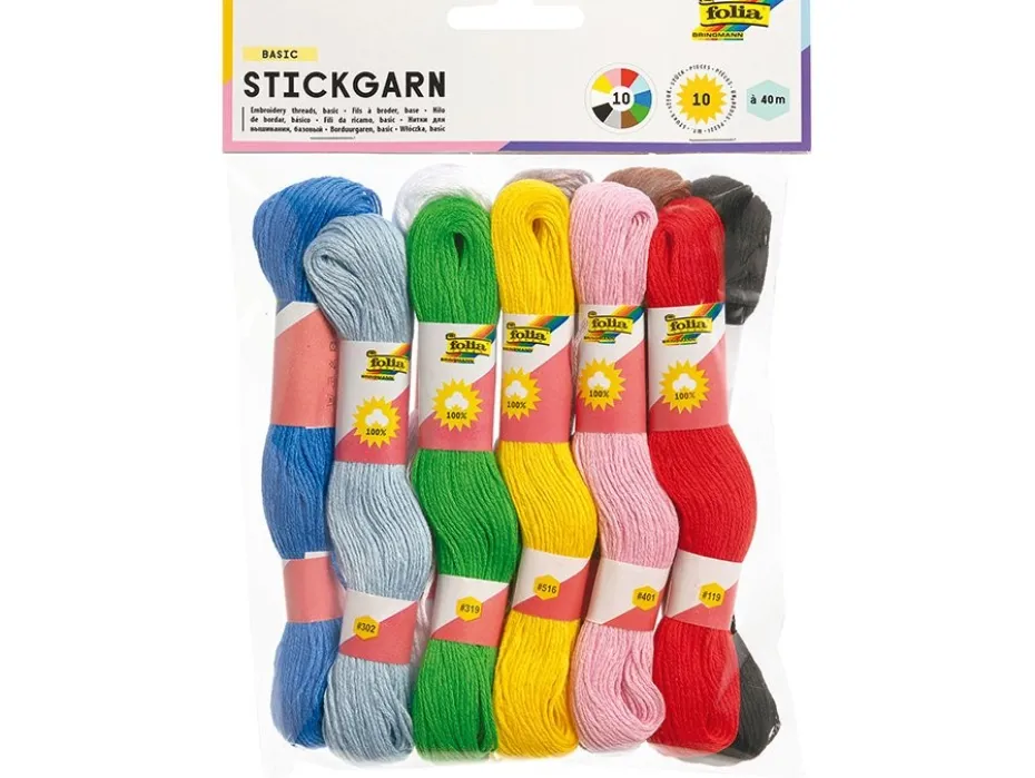 Folia Broderitråd sett – 10x40m – 10 assorterte farger