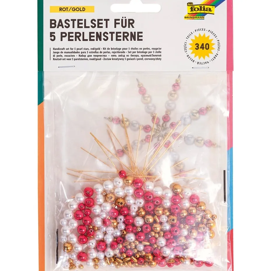 Folia Hobbysett Perlestjerner 5stk – Rød / gull