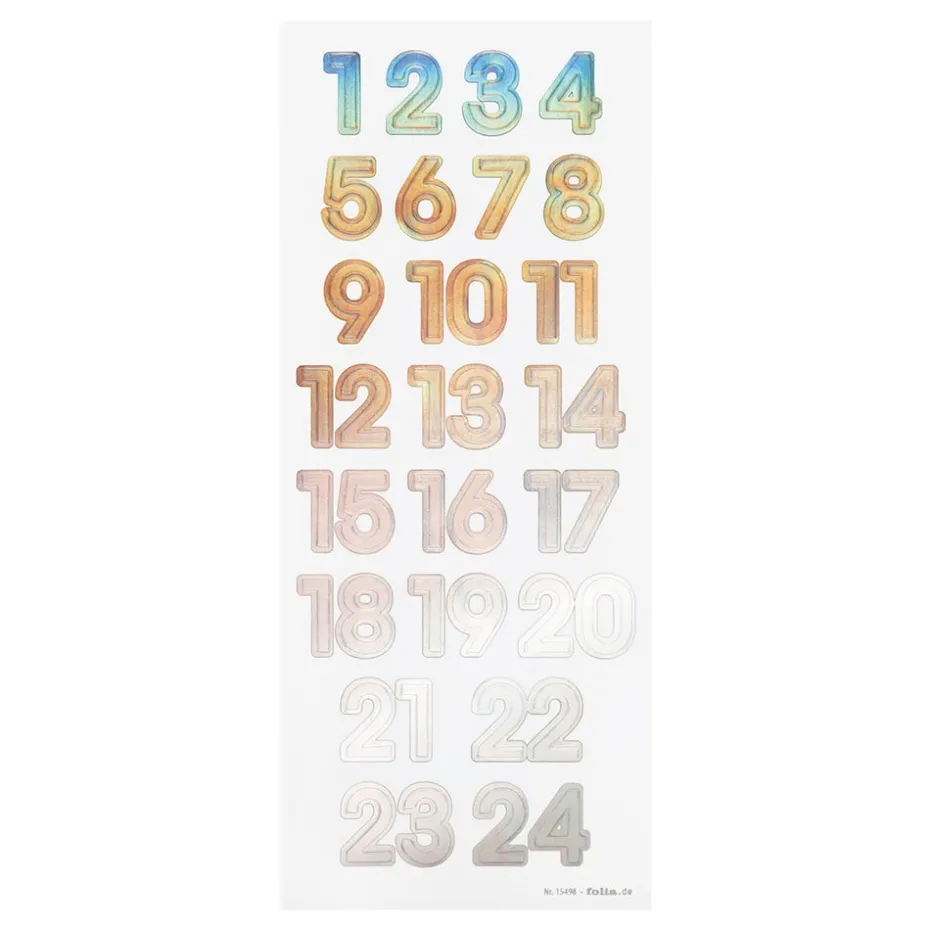 Folia Klistremerke Adventskalender tall 1-24 – IRIDESCENT
