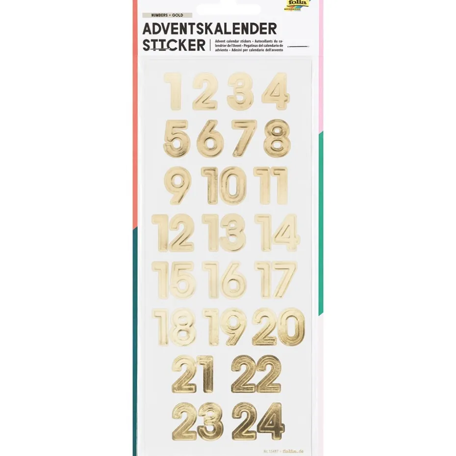 Folia Klistremerke Adventskalender tall 1-24 – GOLD