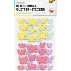 Folia Klistremerker Mosgummi Glitter – Sommerfugler
