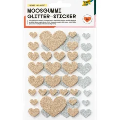Folia Klistremerker Mosgummi Glitter – Hjerter Classic