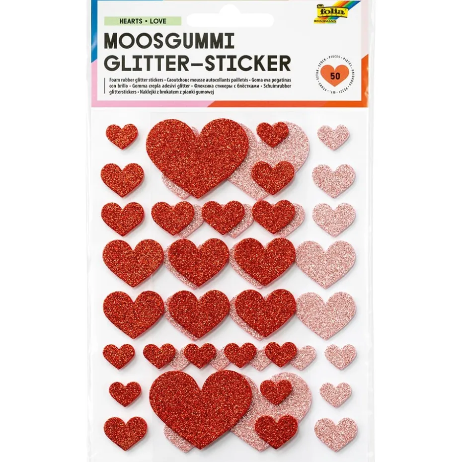 Folia Klistremerker Mosgummi Glitter – Hjerter Love