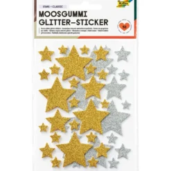 Folia Klistremerker Mosgummi Glitter – Stjerner 1