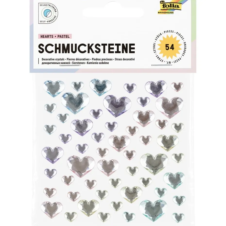 Folia Klistremerker Strass 54stk – Hjerter pastell